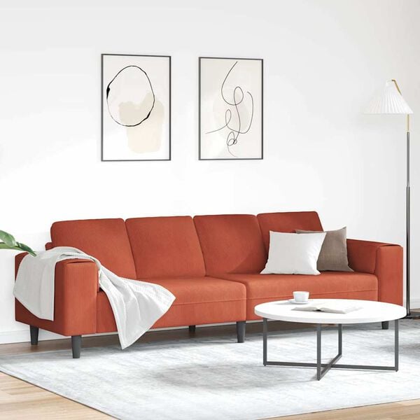 vidaXL Sofa med pude R&oslash;d orange 250 x 77 x 76 cm Velourstof