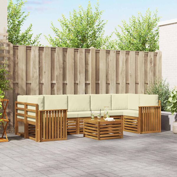 vidaXL Udend&oslash;rs sofagruppe 8 pcs Naturlig og Fl&oslash;de Massivt Akacietr&aelig;