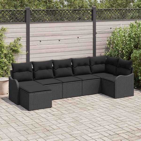 vidaXL Havesofa S&aelig;t med pude 7 pcs Sort Poly rattan