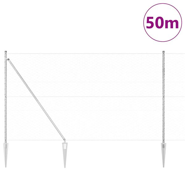 vidaXL Hegnspæl Sølv 50 x 1,5 m (50 mm net) Stål
