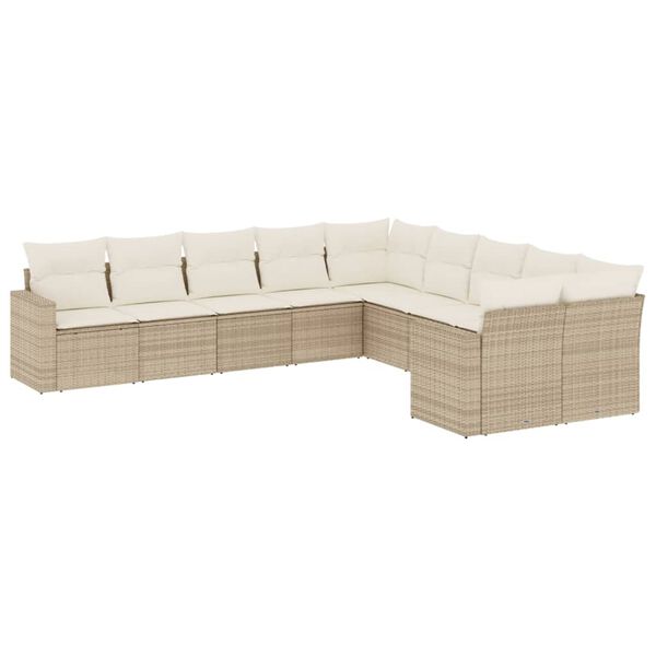 vidaXL sofasæt til haven 10 dele med hynder polyrattan beige