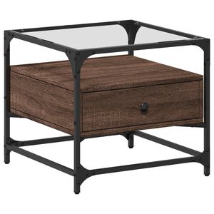 vidaXL sofabord med glasplade 50x50x45 cm brun egetr&aelig;sfarve St&aring;l