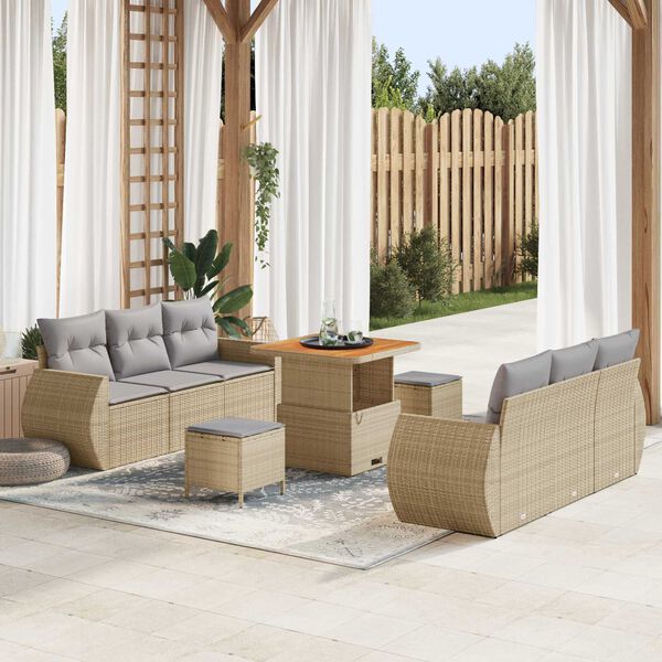 vidaXL Havesofa Sæt med pude med opbevaring 9 pcs Beige polyrattan