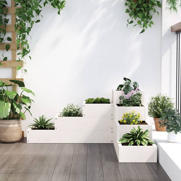 vidaXL plantekasse 4 niveauer 80,5x79x36 cm massivt fyrretræ hvid