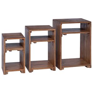 vidaXL Accentbord med hylde med opbevaring 3 stk. Brun Massiv Mahogni
