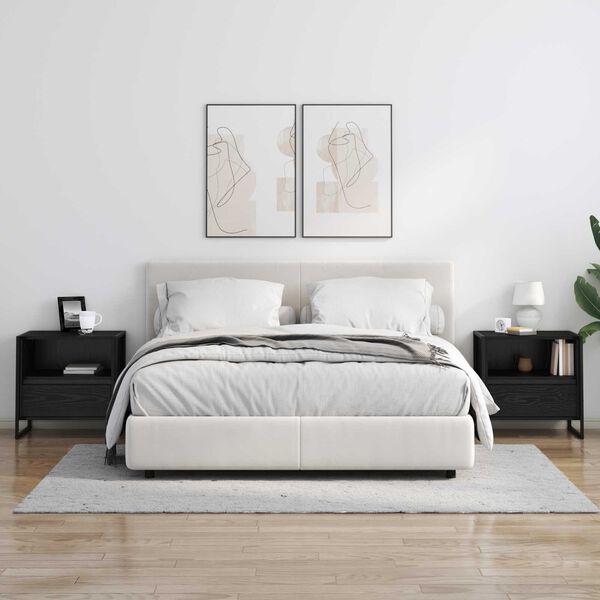 vidaXL Sengebord med skuffe Sort eg 50 x 39,5 x 50 cm Konstrueret tr&aelig;