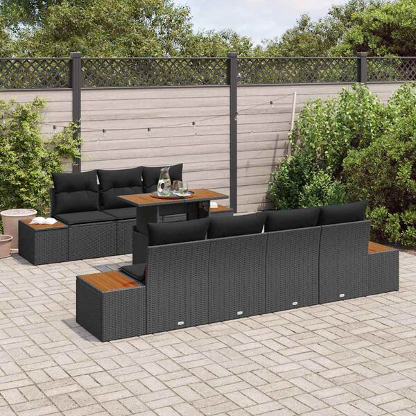 vidaXL Havesofa S&aelig;t med pude 8 pcs Sort Poly rattan