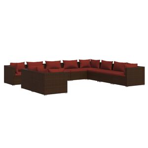 vidaXL lounges&aelig;t til haven 10 dele med hynder polyrattan brun