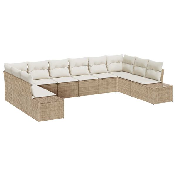 vidaXL Havesofa Sæt med pude 10 pcs beige og cremefarvet Poly Rattan