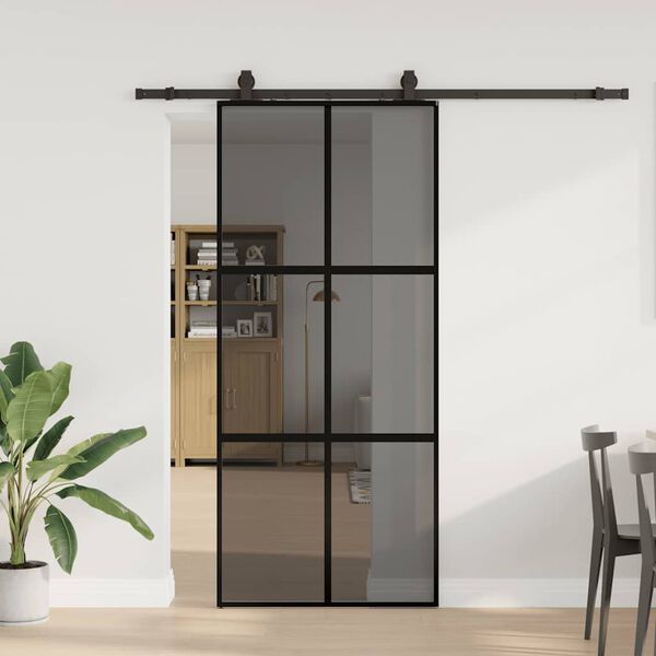 vidaXL skyded&oslash;r med hardwares&aelig;t 90x205 cm h&aelig;rdet glas sort