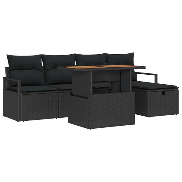 vidaXL Havesofa S&aelig;t med pude med opbevaring 6 pcs Sort polyrattan