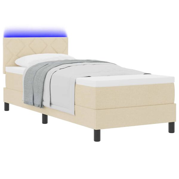 vidaXL Box spring seng med madras med LED Creme 80 x 200 cm Stof