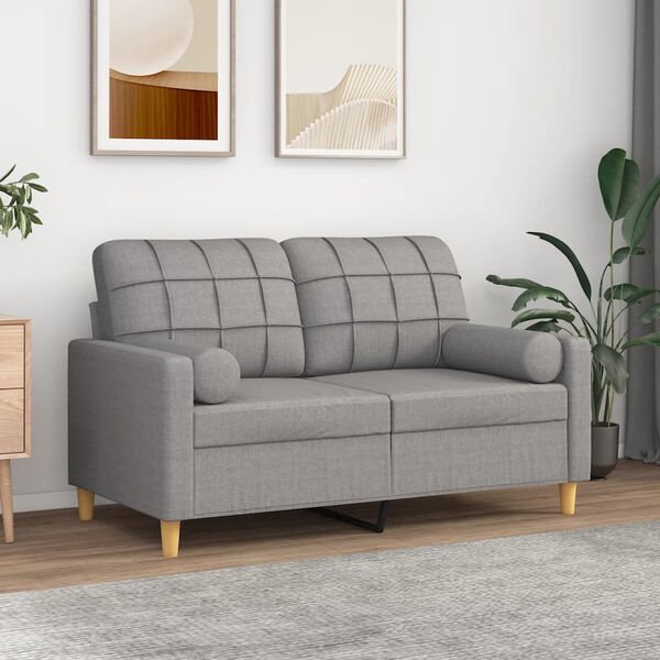 vidaXL 2-personers sofa med puder og hynder 120 cm stof lysegr&aring;