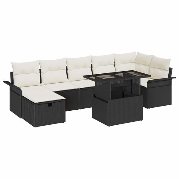 vidaXL Havesofa Sæt med pude med opbevaring 8 pcs Sort Poly rattan