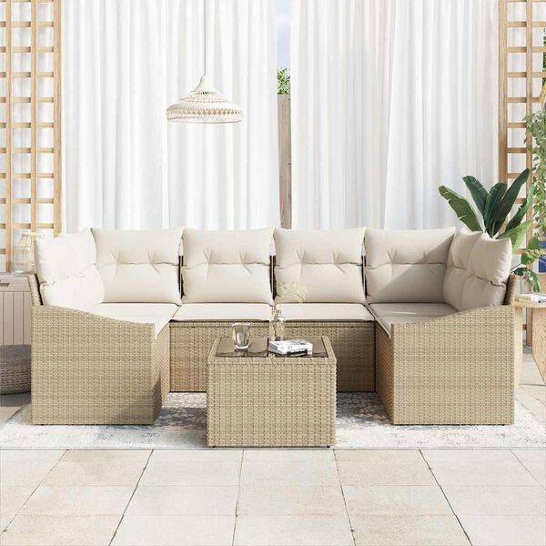 vidaXL Sofa S&aelig;t med pude med pude 7 pcs Beige og creme polyrattan