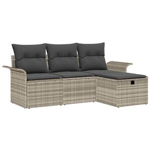 vidaXL Havesofa S&aelig;t med pude med opbevaring 4 pcs Lysegr&aring; Poly rattan