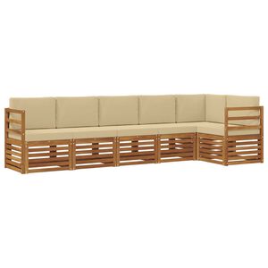 vidaXL Sektionalsofa s&aelig;t 6 pcs Naturlig og Beige Massivt Akacietr&aelig;