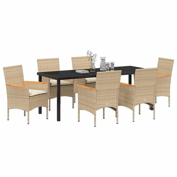 vidaXL Have Spisebordss&aelig;t med pude 7 pcs Beige polyrattan