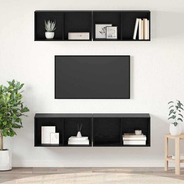 vidaXL TV-møbelsæt 4 pcs Sort eg 37 x 37 x 72 cm Konstrueret træ