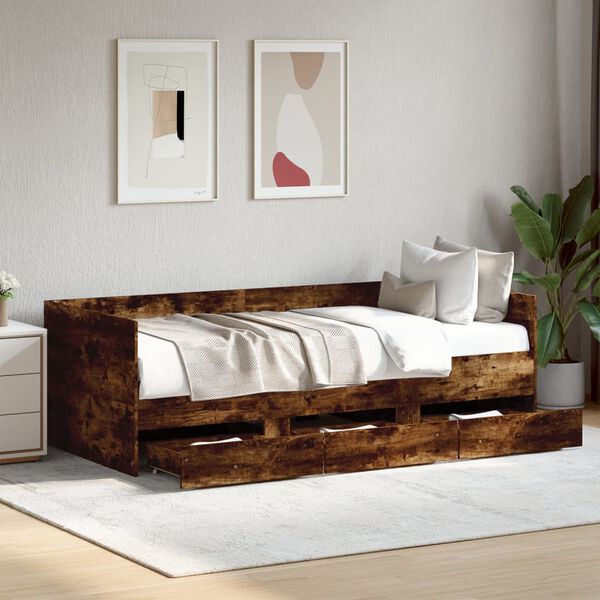 vidaXL daybed med skuffer uden madras 100x200 cm røget eg