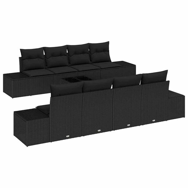 vidaXL Havesofa S&aelig;t med pude med opbevaring 8 pcs Sort polyrattan