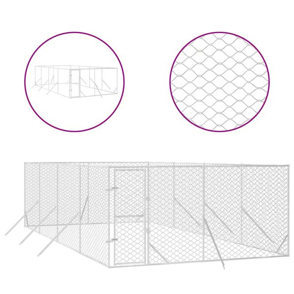 vidaXL udend&oslash;rs hundeg&aring;rd 4x8x2 m galvaniseret st&aring;l s&oslash;lvfarvet