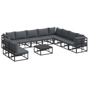vidaXL Havesofa S&aelig;t med pude 11 pcs Sort Aluminium