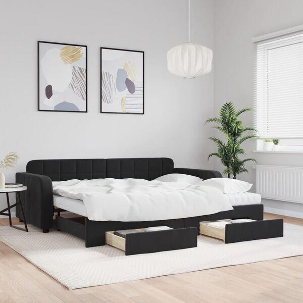vidaXL daybed med udtr&aelig;k og skuffer 90x190 cm velour sort