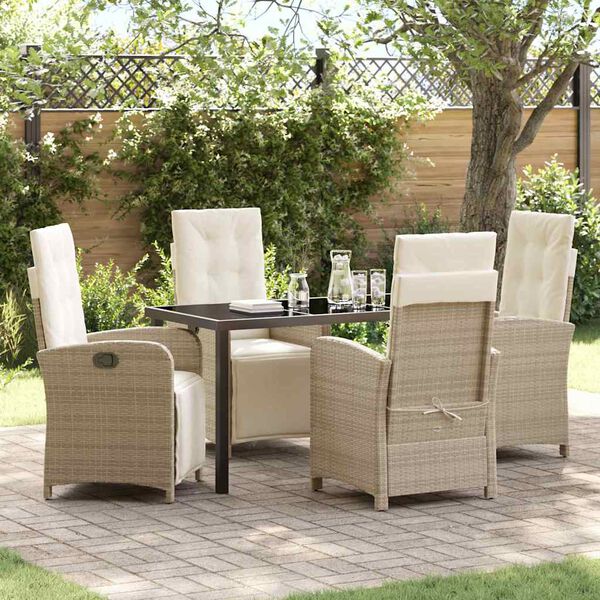 vidaXL Have Spisebordss&aelig;t med pude 5 pcs Beige polyrattan