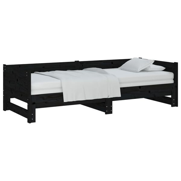 vidaXL daybed med udtr&aelig;k 2x(90x200) cm massivt fyrretr&aelig; sort
