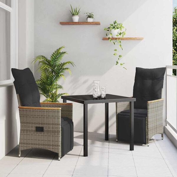 vidaXL Have Spisebordss&aelig;t med pude 3 pcs Gr&aring; polyrattan