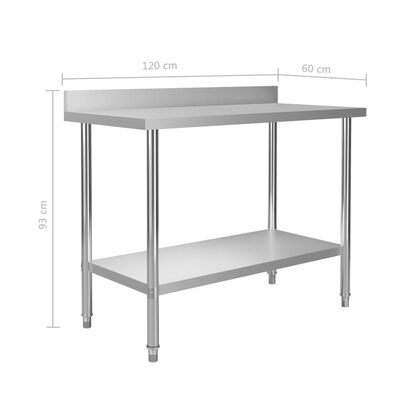 vidaXL arbejdsbord til køkken med tophylde 120x60x150 cm rustfrit stål