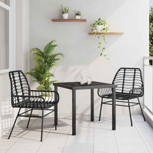 vidaXL Have Spisebordssæt 3 pcs Sort polyrattan