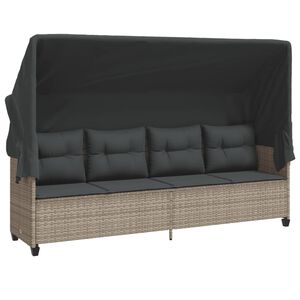vidaXL loungesofa med baldakin og hynder polyrattan lysegr&aring;