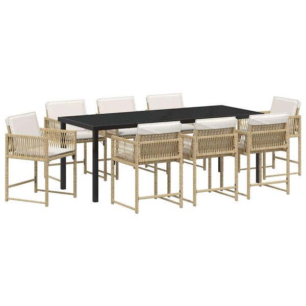 vidaXL Have Spisebordss&aelig;t 9 pcs Beige polyrattan