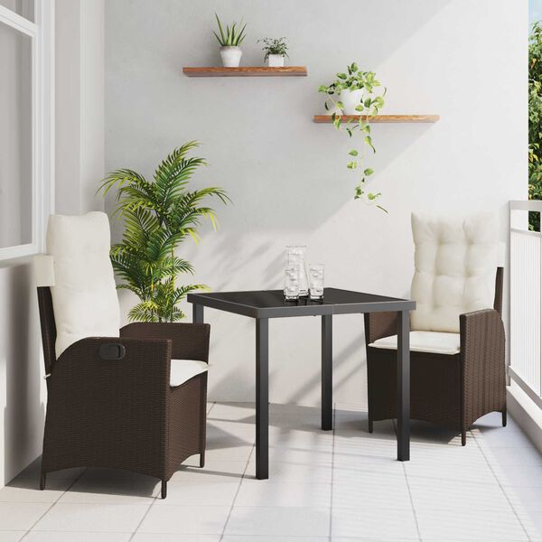 vidaXL Have Spisebordss&aelig;t med pude 3 pcs Brun polyrattan