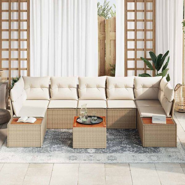 vidaXL Havesofa S&aelig;t med pude med opbevaring 8 pcs Beige Poly rattan