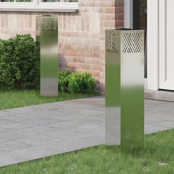 vidaXL Solar LED sti lys med batteridrevne lys 2 pcs S&oslash;lv Galvaniseret