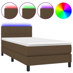 vidaXL kontinentalseng med LED-lys 90x190 cm stof m&oslash;rkebrun