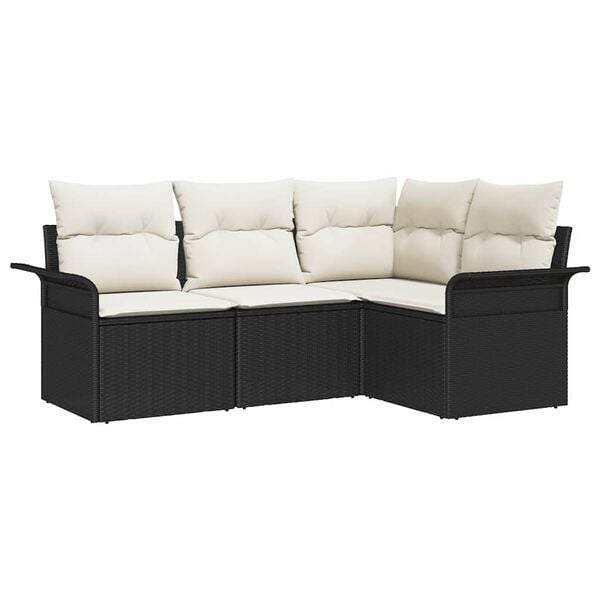 vidaXL Havesofa Sæt med pude 4 pcs Sort polyrattan