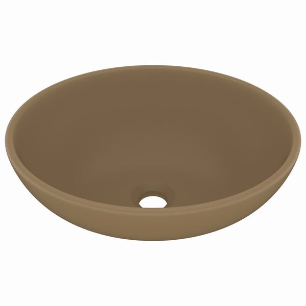 vidaXL luksuri&oslash;s h&aring;ndvask 40x33 cm keramisk oval mat cremefarvet