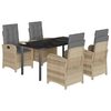 vidaXL spisebordss&aelig;t til haven 5 dele med hynder polyrattan beige