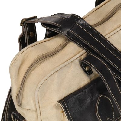 vidaXL håndtaske 40 x 53 cm kanvas og ægte læder beige