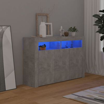 vidaXL skænk med LED-lys 115,5x30x75 cm betongrå