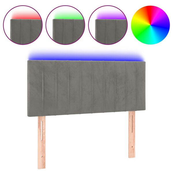 vidaXL sengegavl med LED-lys 100x5x78/88 cm fl&oslash;jl lysegr&aring;