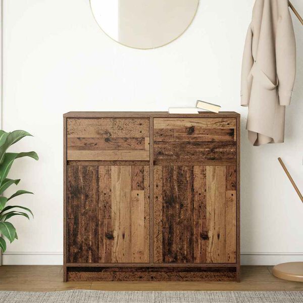 vidaXL skænk med skuffe 80x34x76 cm konstrueret træ antikt træ