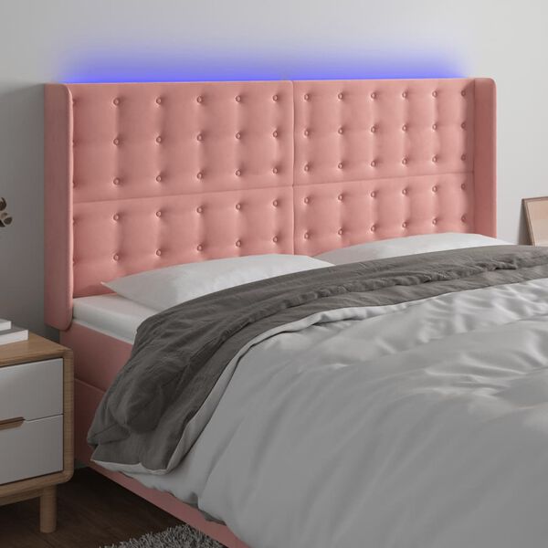vidaXL sengegavl med LED-lys 163x16x118/128 cm fl&oslash;jl lyser&oslash;d
