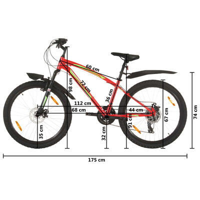vidaXL mountainbike 21 gear 26 tommer hjul 36 cm rød