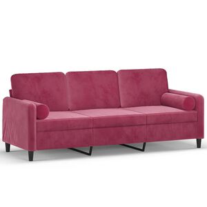 vidaXL 3-personers sofa med pyntepuder 180 cm velour vinr&oslash;d