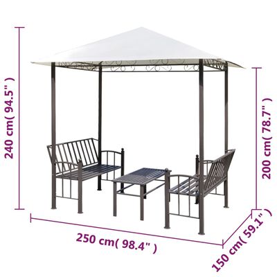 vidaXL havepavillon med bord og bænk 2,5x1,5x2,4 m